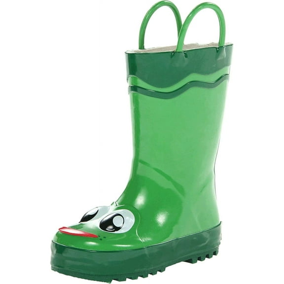 Western Chief Baby-Boy's Waterproof Printed Rain Boot with Easy Pull on Handles 4 Green