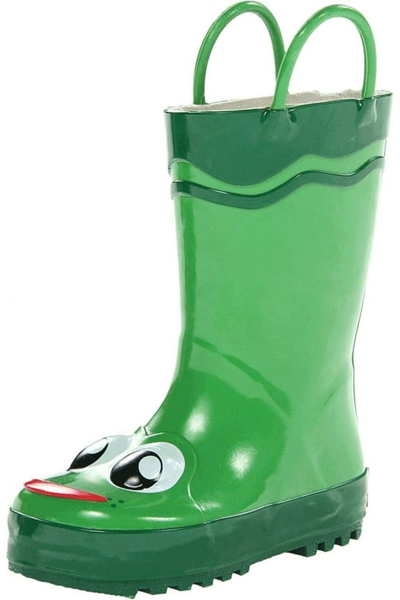 Baby-Boy's Waterproof Printed Rain Boot with Easy Pull on Handles 4 Green