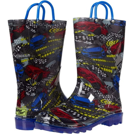 Western Chief Kids Boys Racecars Lighted PVC Toddler/Little Kid 5 Toddler Grey