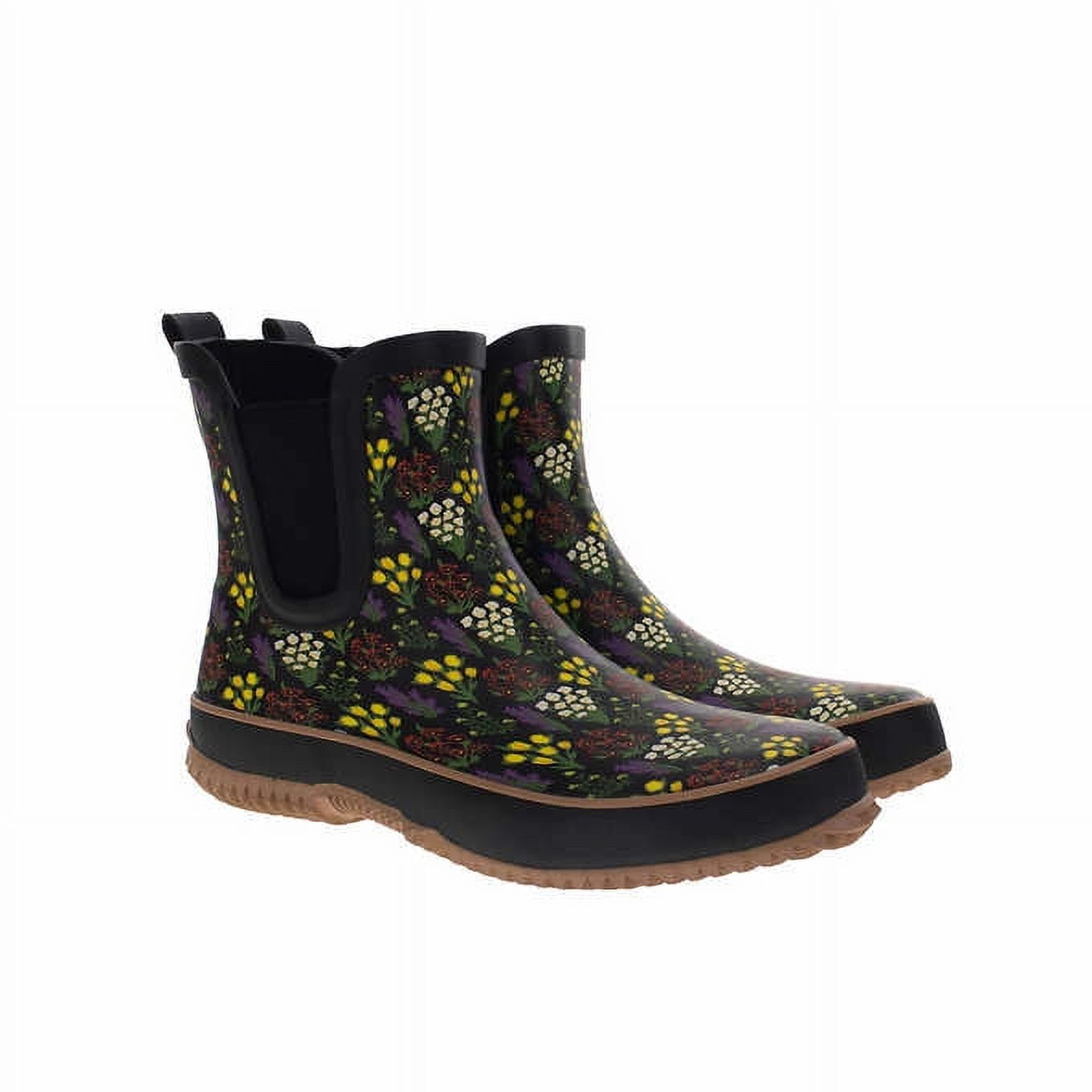 Western Chief Ladies' Size 10, Chelsea Rain Boot, Black (flowers)