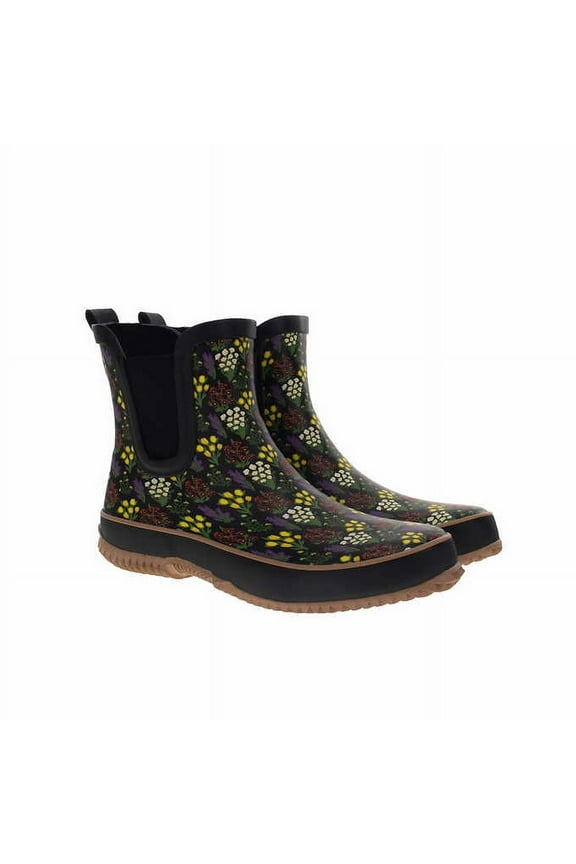 Ladies' Size 10, Chelsea Rain Boot, Black (flowers)