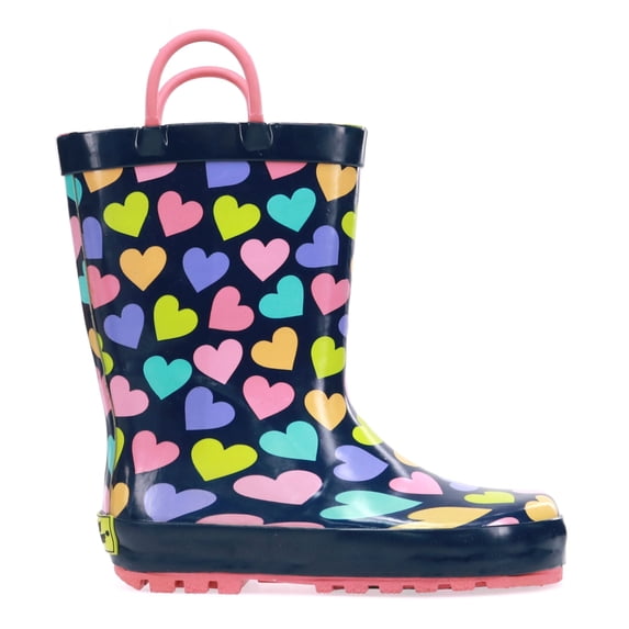 Western Chief Toddler and Little Kids Waterproof Happy Hearts Rain Boots with Soft Lining Removable EVA Insole and Pull On Loops, 2/3