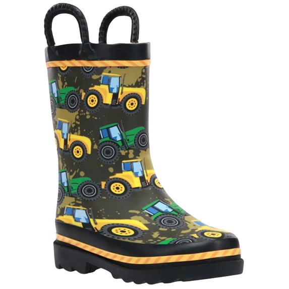 Western Chief Unisex Kids Rain Boots Waterproof Tractor Print Pull-On, Taupe, Size 8 D(M) US