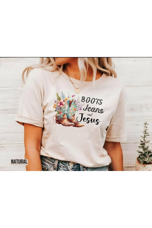 Western Christian Tshirt, Boots Jeans and Jesus Tshirt, Jesus tshirt, Cowboy boots, Faith T-shirt, Christian Graphic Tee Country Girl Shirt All Size S-5Xl
