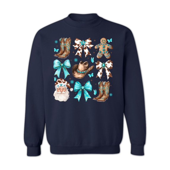 Western Christmas Coquette Sweatshirt for Women & Men – Unisex Cowboy Holiday Crewneck Pullover - Navy