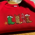 thumbnail image 1 of Western Christmas Embroidered Sweatshirt: Cowgirl Boots & Reindeer, Embroidered Christmas Cowgirl Sweatshirt, Western Floral Boots, 1 of 5