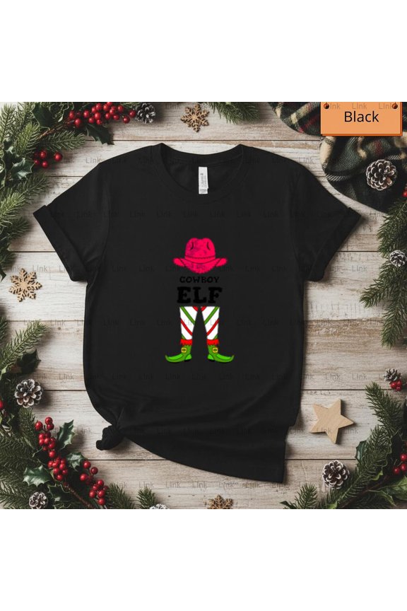 Western Christmas Eve Elf Matching Cowboy Fun Top Unisex T-Shirt, up to size 5XL