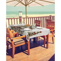 Western Christmas Outdoor Tablecloth - 60x102 Inch Rectangle Dining Table Cover, Xmas Cowboy Tree Vintage Wooden Waterproof Outdoor Table Cloth with Umbrella Hole & Zipper for Picnic/Patio