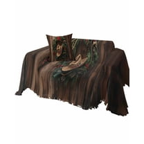 Western Christmas Sofa Couch Covers for Dogs, Washable Sofa Throw Cover Single Slipcovers for Armchair with Tassels, Xmas Botanical Wreath Brown Couch Protector Towel Blanket M 71''x91''