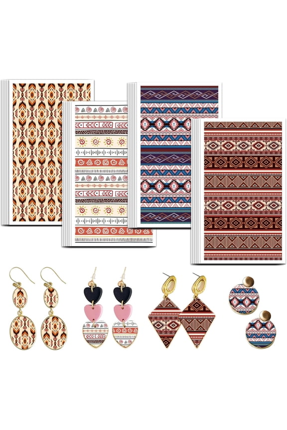 Western Clay Transfer Paper 4 Design 24Pcs Transfer Paper for DIY Polymer Abstract Line Polymer Clay Transfers Sheets Geometrical Small Transfer Papers for DIY Clays Earrings Jewelry Making