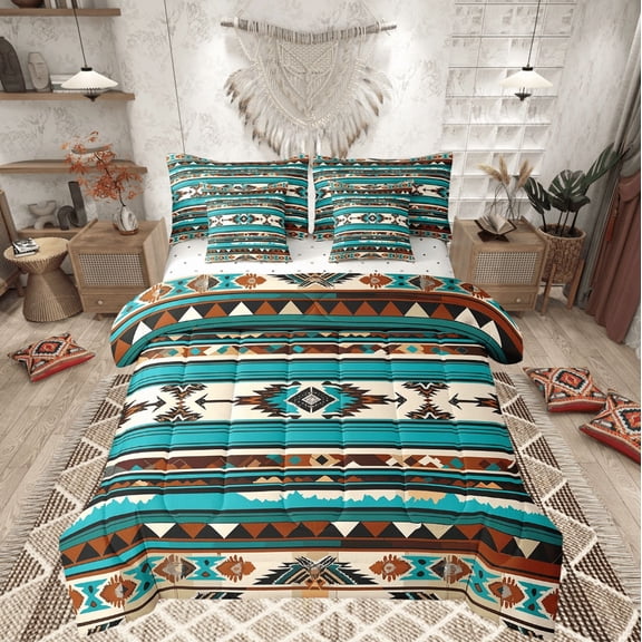 Erosebridal Western Twin Size Bedding Set for Boys, Aztec Bed Sets,Triangle Southwestern Girls Bad in a Bag, Vintage Stripes Comforter, 7 Piece