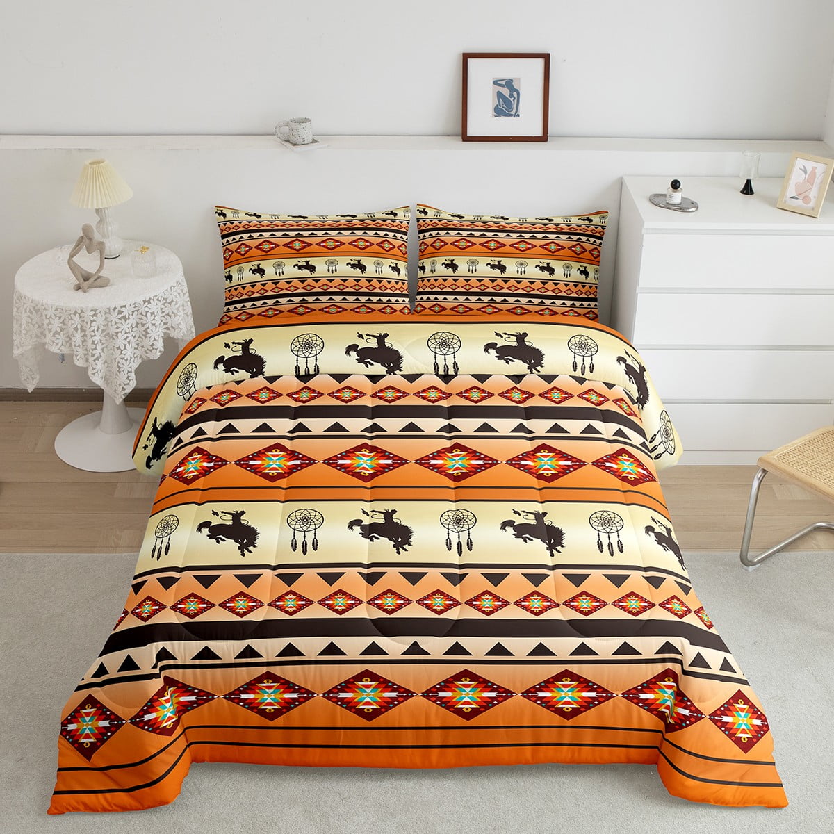 Western Comforter Set Full, Southwestern Horse Bedding Set Country