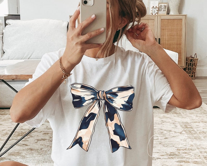 Western Boots Bow Print Short Sleeve Top