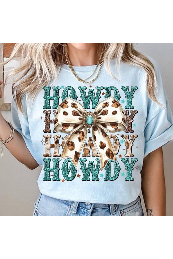 Western Coquette Howdy Shirt, Turquoise Cowhide Shirt, Western Mama Design Shirt, Western Sublimation Shirt, Cowgirl Shirt, Western Coquette Bow Shirt