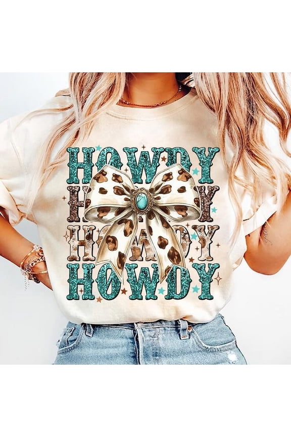 Western Coquette Howdy Shirt, Turquoise Cowhide Shirt, Western Mama Design Tee, Cowgirl Shirt, Coquette Bow Western Shirt