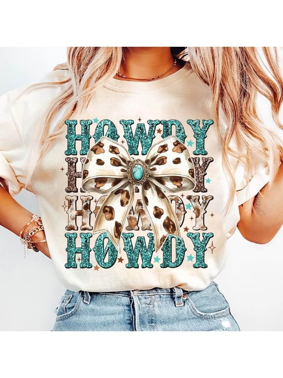 Western Coquette Howdy TShirt, Turquoise Cowhide, Western Mama TShirt, Western Sublimation Shirt, Cowgirl TShirt, Western coquette bow TShirt