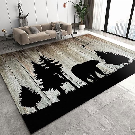 Western Country Bear Area Rug, Retro Southwestern Hunting Print Living Room Rug, Indoor Non-Slip Bedroom Rug, Washable Breathable Durable Carpet for Front Entrance Floor Decor 3 x 4ft