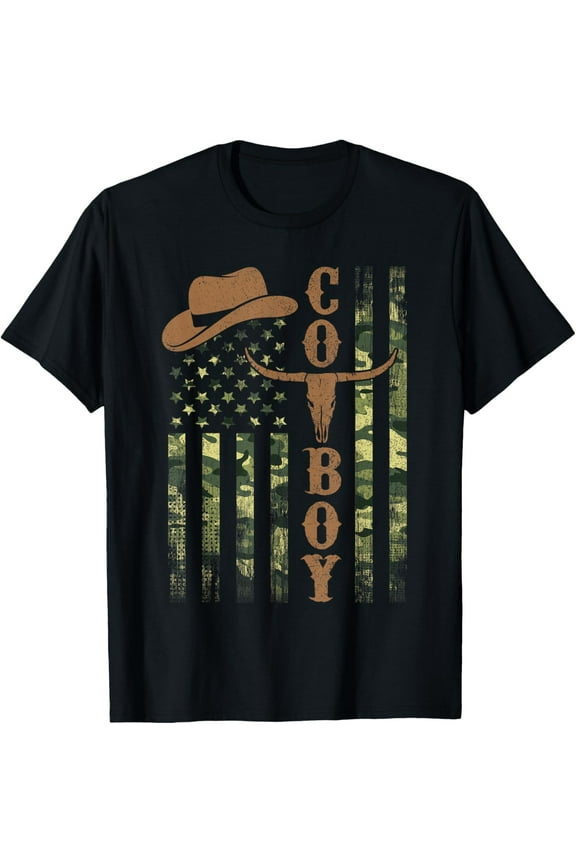 Western Country Camouflage US Flag Rodeo Retro Cowboy Men T-Shirt TShirt