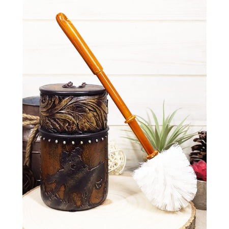 Western Country Cowboy On Horses With Floral Pattern Toilet Brush and Holder Set