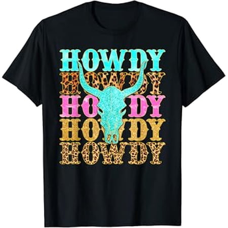 Western Country Leopard Howdy Bull Skull Cowgirl Rodeo T-Shirt