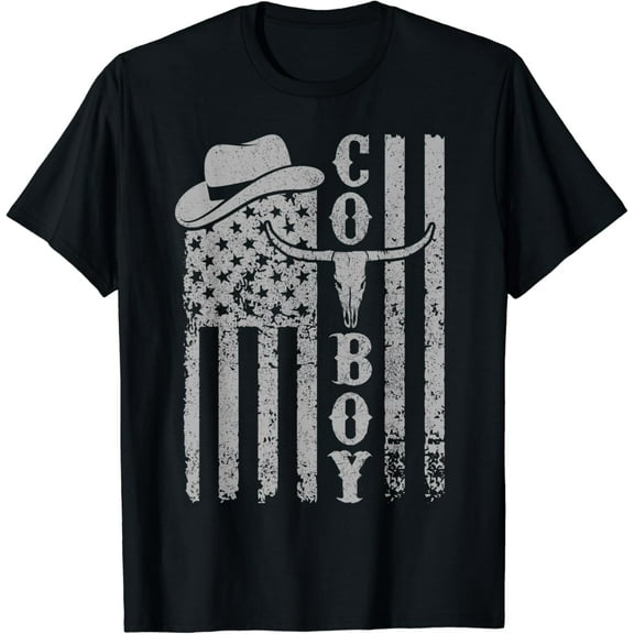 Western Country Men Teen Boy Kid Rodeo Southern Retro Cowboy T-Shirt Black 4X-Large