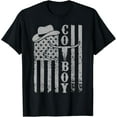 thumbnail image 1 of Western Country Men Teen Boy Kid Rodeo Southern Retro Cowboy T-Shirt Black Medium, 1 of 4