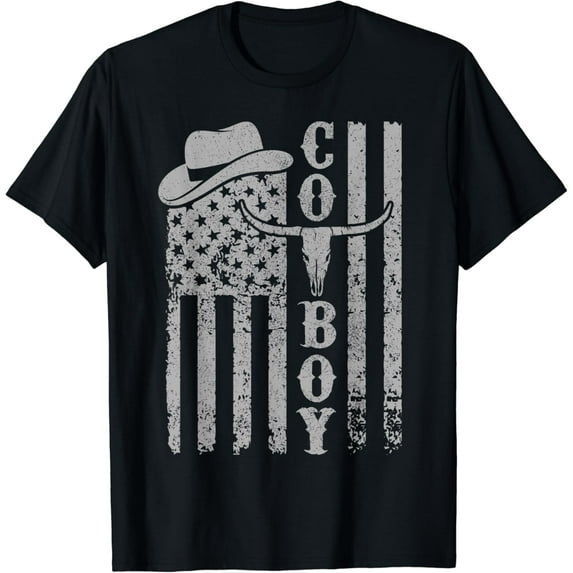 Western Country Men Teen Boy Kid Rodeo Southern Retro Cowboy T-Shirt Black Medium
