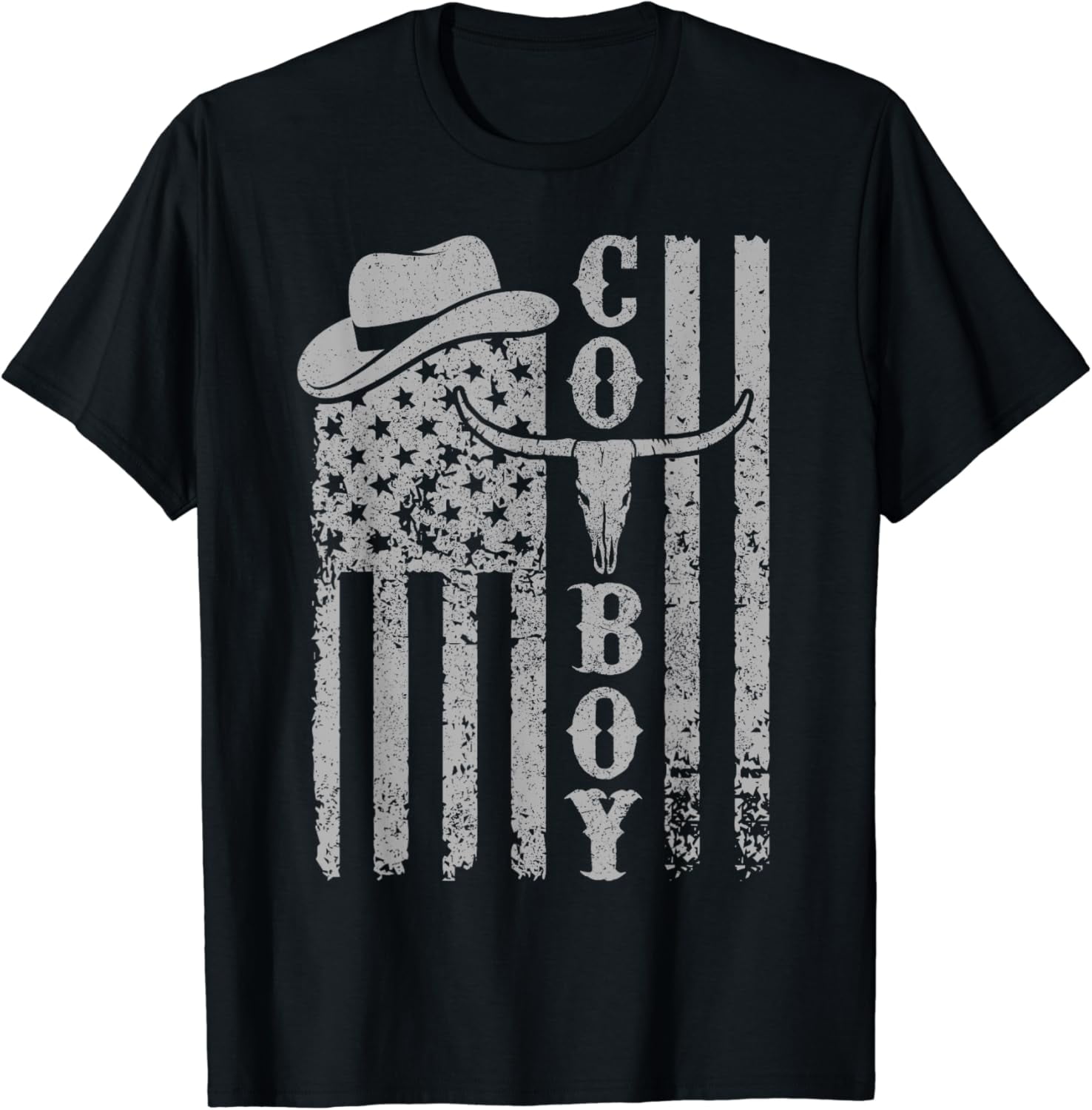 Western Country Men Teen Boy Kid Rodeo Southern Retro Cowboy T-Shirt Black Small