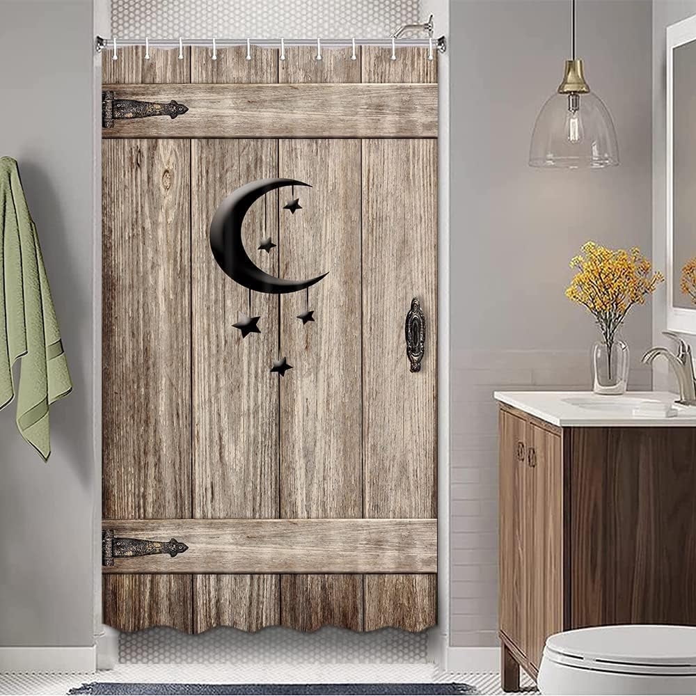 Rustic Rv Shower Western Country Outhouse Barn Door Shower Curtain Rustic Wooden Wood ...