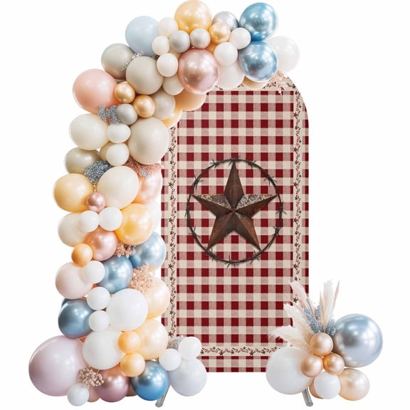 Western Country Stars Arch Backdrop Cover Spandex Fitted Arch Cover 5FT,Arches Backdrop Stand Covers for Wedding Birthday Party Ceremony Banquet Decoration Vintage Red Buffalo Plaid