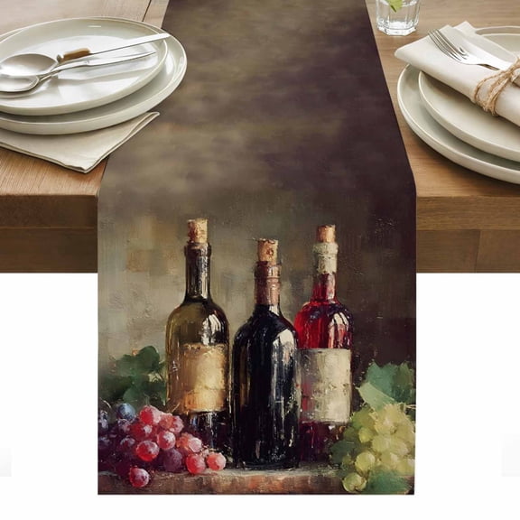 Western Country Table Runner Abstract Oil Painting Wines Fruits Tablerunners 13 x 48 Inch, Table Decorations Tabletop Scarf for Summer Gathering Holiday Farmhouse Kitchen Dining Decor