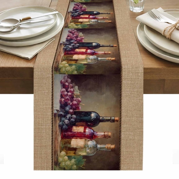 Western Country Table Runner Farmhouse Abstract Wines Fruits Beige Tablerunners 13 x 36 Inch, Table Decorations Tabletop Scarf for Summer Gathering Holiday Farmhouse Kitchen Dining Decor