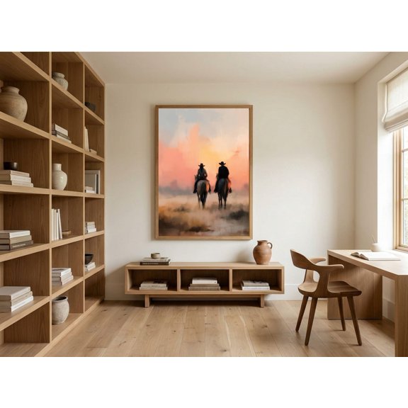 Western Couple Romantic Ranch Horseback Sunset Wall Art Poster