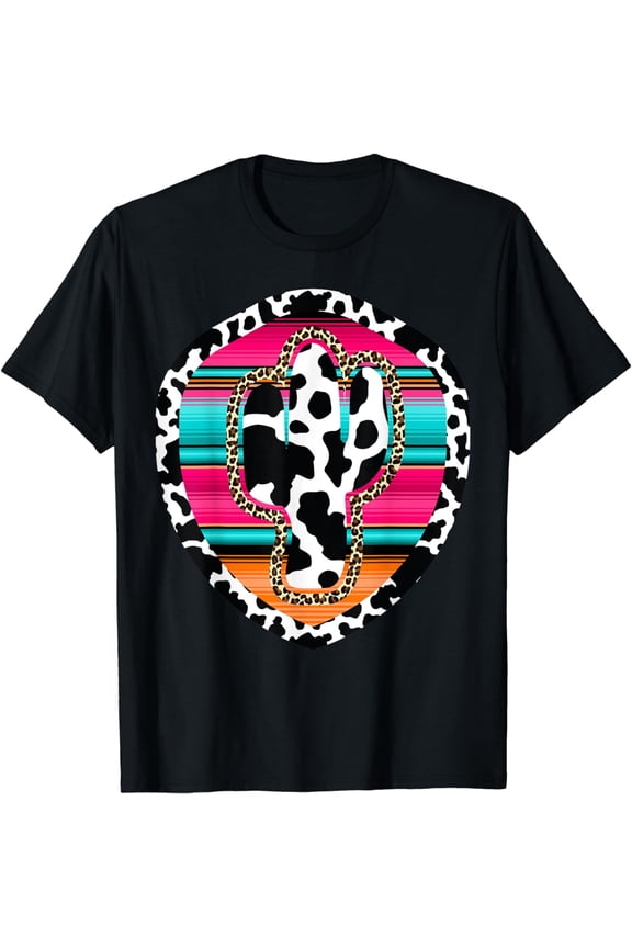 Western Cow Cactus Leopard Cheetha Serape Turquoise pink T-Shirt