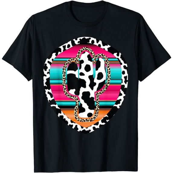 Western Cow Cactus Leopard Cheetha Serape Turquoise pink T-Shirt