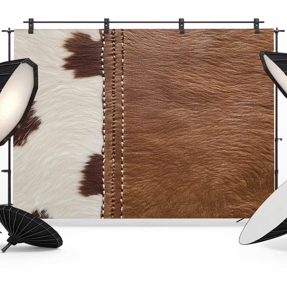 Western Cow Cowhide Backdrop for Photography, Abstract Seam Cow Leather Photo Backdrop Portrait Background Party Banner Photo Backgrounds for Studio Booth Props, 7x5ft