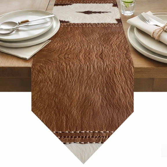 Western Cow Cowhide Table Runner 70 Inches Long Abstract Seam Cow Leather Table Runners for Dining Room Tabletop Dresser Scarf Home Party Banquet Wedding Holiday Decoration