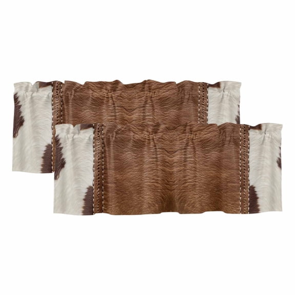Western Cow Cowhide Valances for Windows 2 Panels Abstract Seam Cow Leather Rod Pocket Kitchen Curtain Valance Small Window Treatment for Living Room Bathroom Bedroom Over Sink 42x12 Inch