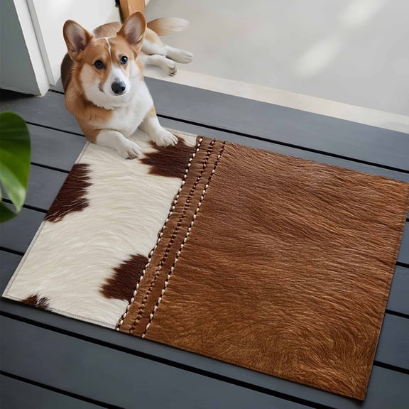 Western Cow Cowhide Washable Area Rug 2x3 Abstract Seam Cow Leather Low-Profile Area Rugs with Non Slip Backing Indoor Floor Carpet for Entrance Living Room Bedroom Home Office