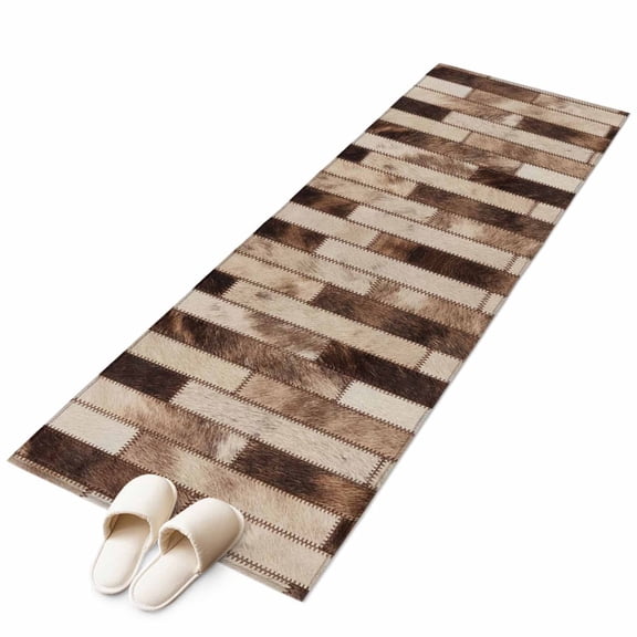 Western Cow Fur Print Kitchen Runner Rug 2x6 Washable Runners for Hallway Non Slip Farmhouse Country Cowhide Wooden Grain Large Area Rug Carpet for Bathroom Laundry Entryway Bedroom Living Room