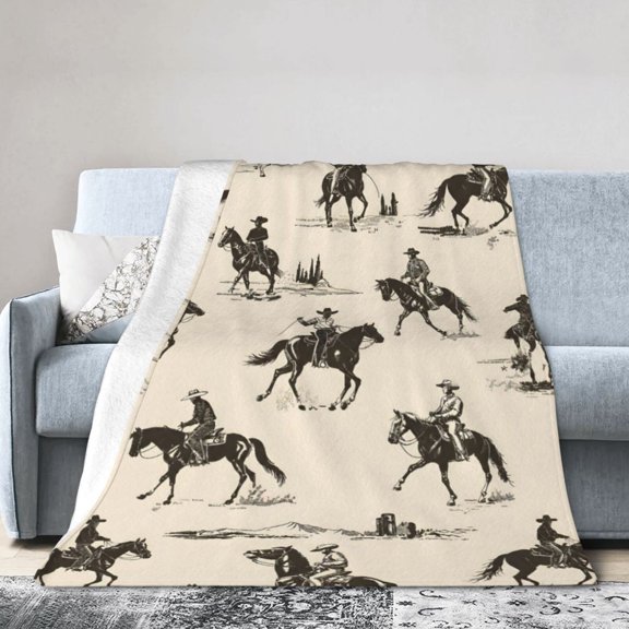 Western Cow Horse Blanket Gift Throw Blanket Gift for Men Vintage Ranch Rodeo Desert Home Decor 50x40