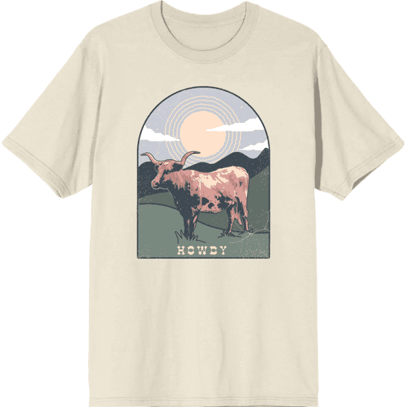 Western Cow Howdy Adult Short Sleeve Tee-3XL-Off-White