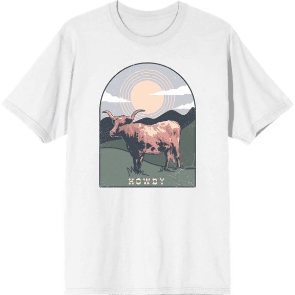 Western Cow Howdy Adult Short Sleeve Tee-3XL-White