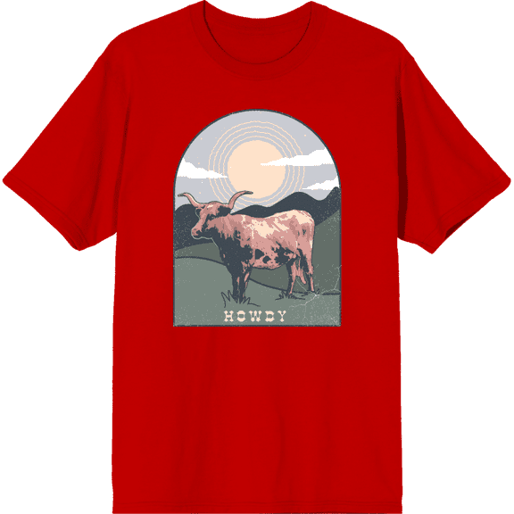 Western Cow Howdy Adult Short Sleeve Tee-XL-Red