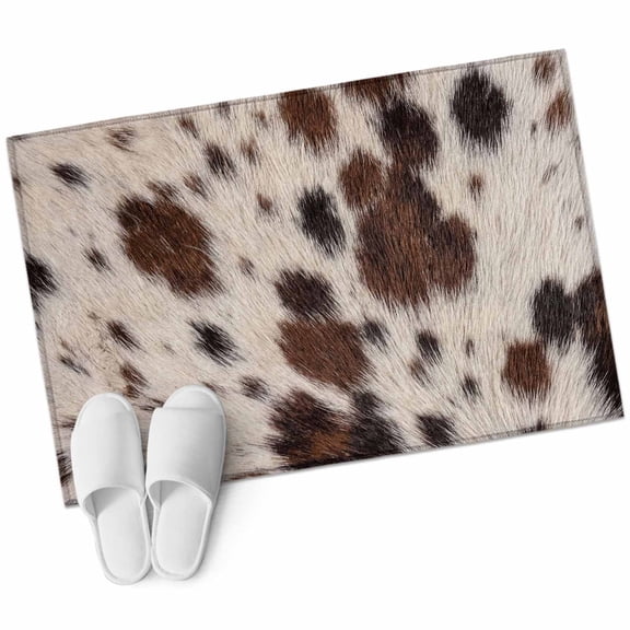 Western Cow Print Bathroom Rug Washable 2x3 Entryway Rug Non Slip Farmhouse Rustic Cowhide Fur Brown Front Door Mat Low Pile Indoor Doormat Throw Floor Carpet for Kitchen Bedroom Entrance