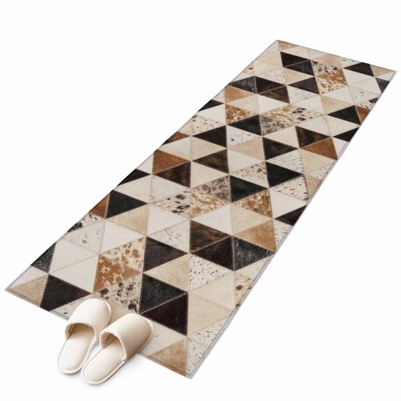 Western Cow Print Kitchen Runner Rug 2x6 Washable Runners for Hallway Non Slip Abstract Geometric Cowhide Fur Brown Large Area Rug Indoor Carpet for Bathroom Laundry Entryway Bedroom Living Room