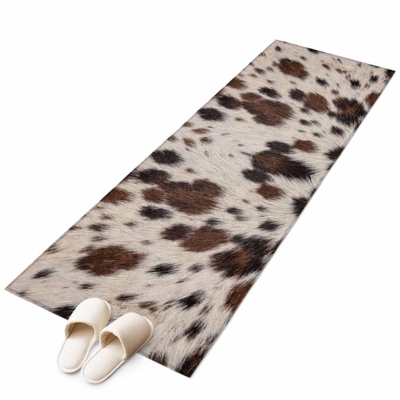 Western Cow Print Kitchen Runner Rug 2x6 Washable Runners for Hallway Non Slip Farmhouse Rustic Cowhide Fur Brown Large Area Rug Indoor Floor Carpet for Bathroom Laundry Entryway Bedroom Living Room