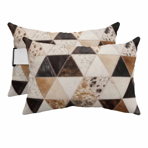 Western Cow Print Outdoor Pillows for Chaise Lounge Chair Beach Headrest Pillow Set of 2 Waterproof Lumbar Pillows with Insert&Strap Abstract Geometric Cowhide Fur Brown Pool Pillow 12"x20"