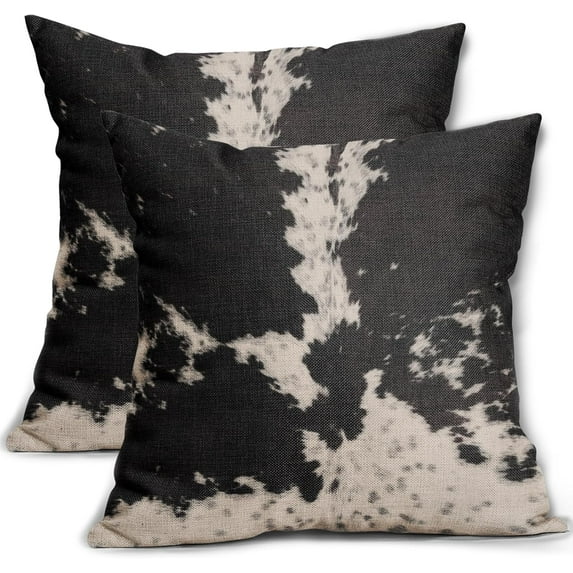 Western Cow Print Pillow Covers 16x16 Set of 2 Rustic Black Cream Cowhide Pattern Decorative Outdoor Pillowcases Farmhouse Country Animal Skin Throw Cushion Case Decor for Home Couch Sofa Bed
