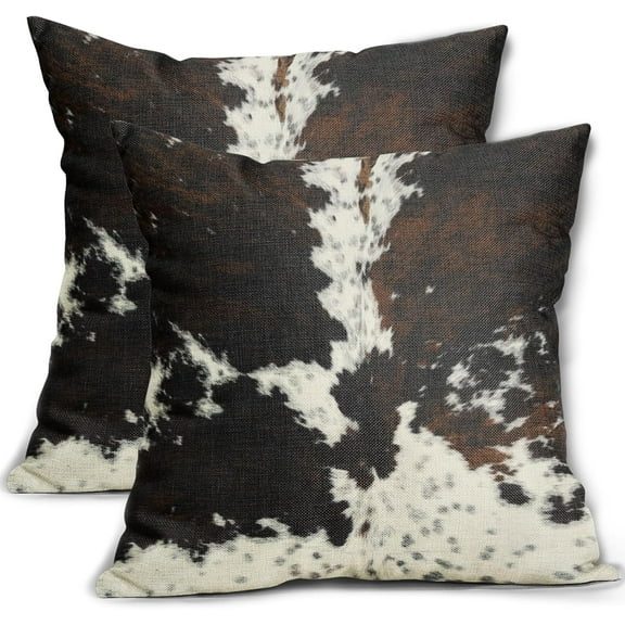 Western Cow Print Pillow Covers 20x20 Set of 2 Black White Brown Cowhide Pattern Decorative Outdoor Pillowcases Farmhouse Rustic Animal Skin Throw Cushion Case Decor for Home Couch Sofa Bed